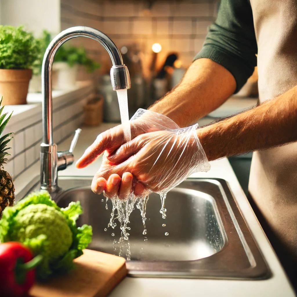 Person washing hands in the kitchen