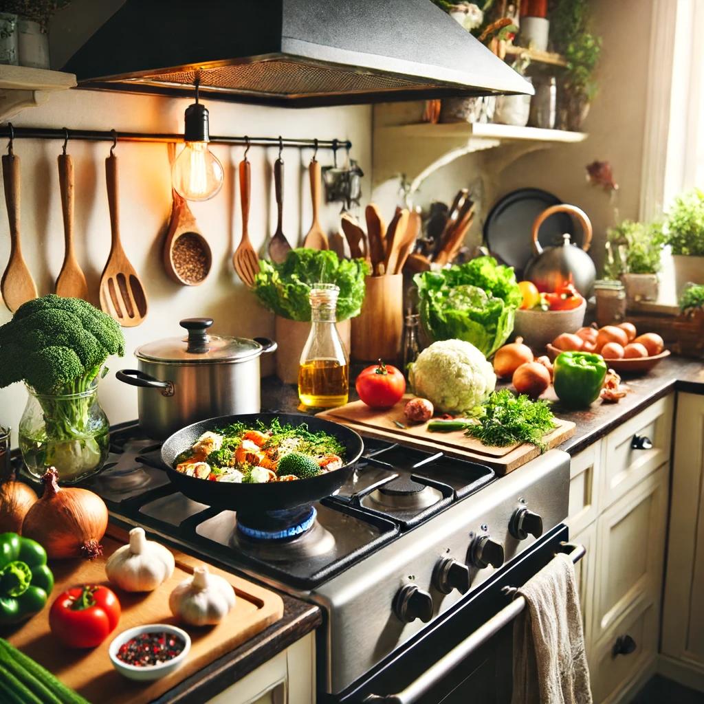 Cozy kitchen with home-cooked meal